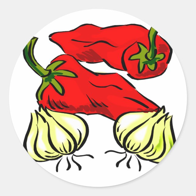 Hot Chili Pepper and Onion Graphic Classic Round Sticker (Front)