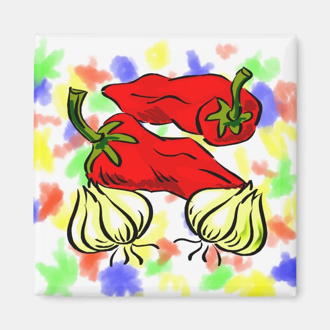 Hot Chili Pepper and Onion Graphic Magnet (Front)