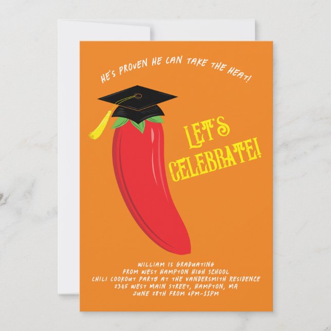 Hot Chili Pepper Graduation Party Red Invitation (Front)