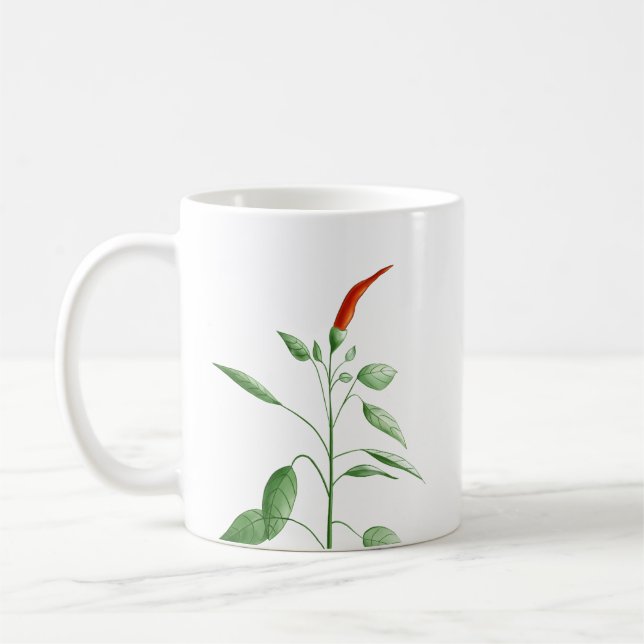 Hot Chili Pepper Plant Botanical Illustration Coffee Mug (Left)