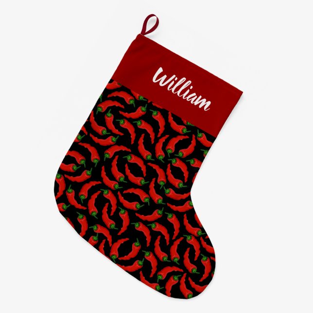 Hot Chili Peppers Pattern Large Christmas Stocking (Front (Hanging))