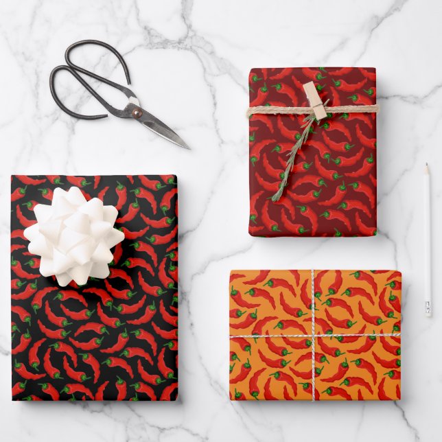 Hot Chili Peppers Pattern Wrapping Paper Sheets (Front)
