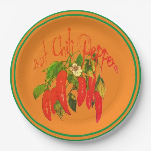 Hot Chili Red Peppers Terra Cotta Background Text Paper Plates