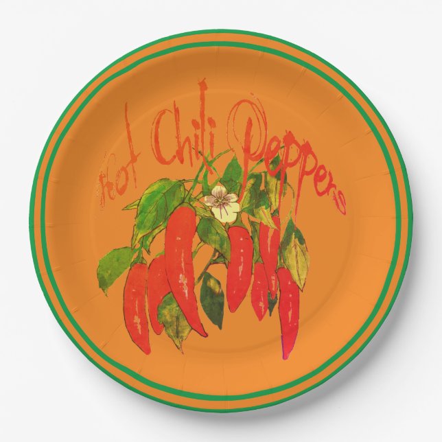 Hot Chili Red Peppers Terra Cotta Background Text Paper Plates (Front)