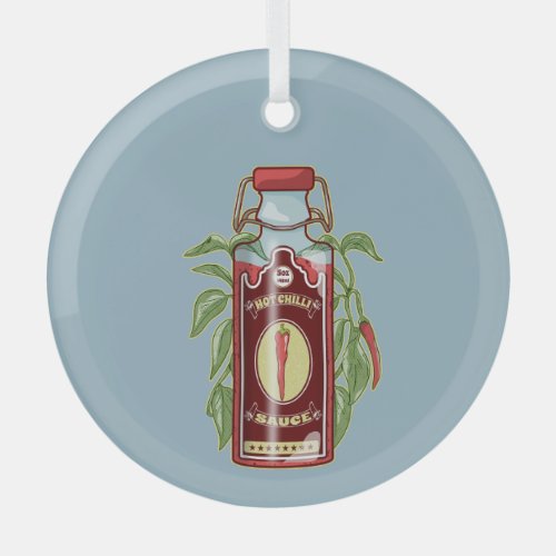 Hot Chili Sauce Glass Ornament