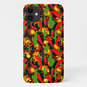Hot Chilli Pepper, Flames and Cactus Print iPhone 11 Case