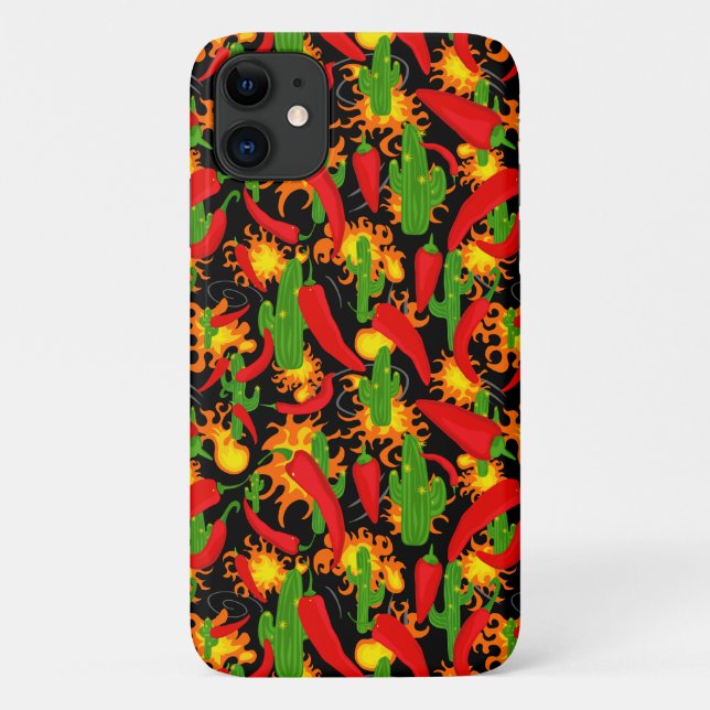 Hot Chilli Pepper, Flames and Cactus Print Case-Mate iPhone Case (Back)