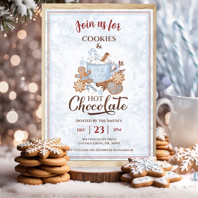 Hot Chocolate And Cookies Blue Christmas Party Invitation (Hot Chocolate And Cookies Blue Christmas Party Invitation)