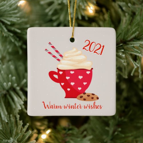 Hot Chocolate and Cookies Christmas Ceramic Ornament