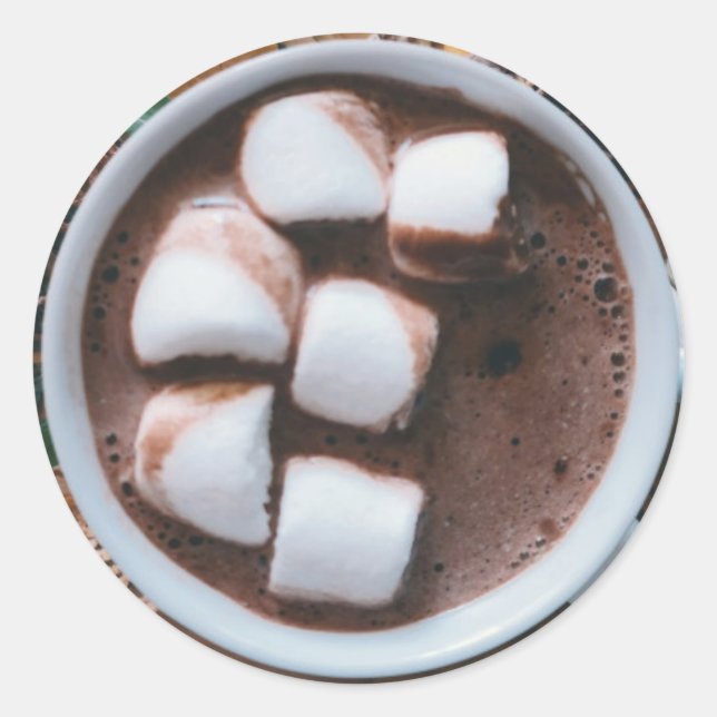 Hot chocolate and marshmallows cocoa classic round sticker (Front)
