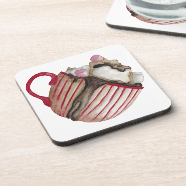 Hot chocolate and marshmallows cocoa sundae  beverage coaster (Left Side)