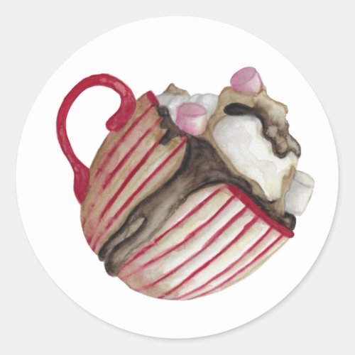 Hot chocolate and marshmallows cocoa sundae  classic round sticker