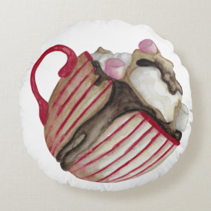 Hot chocolate and marshmallows cocoa sundae throw round pillow