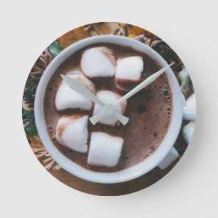 Hot chocolate and marshmallows cup of cocoa round clock