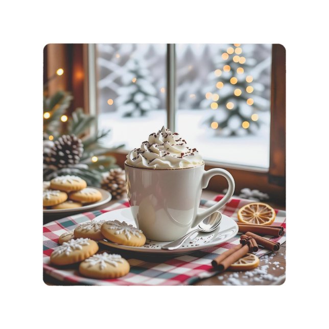 Hot Chocolate and Sugar Cookies Festive Christmas Metal Print (Front)