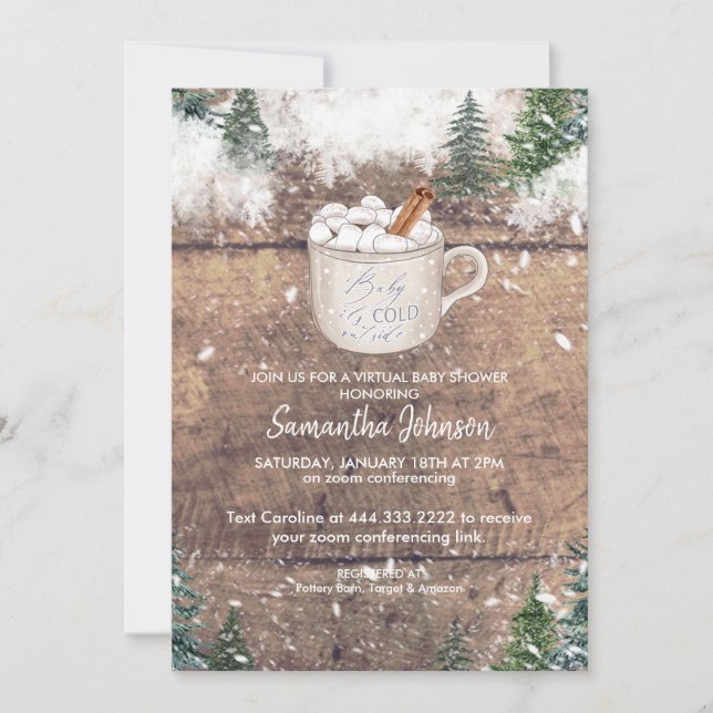 Hot Chocolate Baby It's Cold Outside Blue II Invitation (Front)