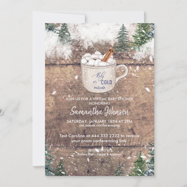 Hot Chocolate Baby It's Cold Outside Royal Blue Invitation (Front)