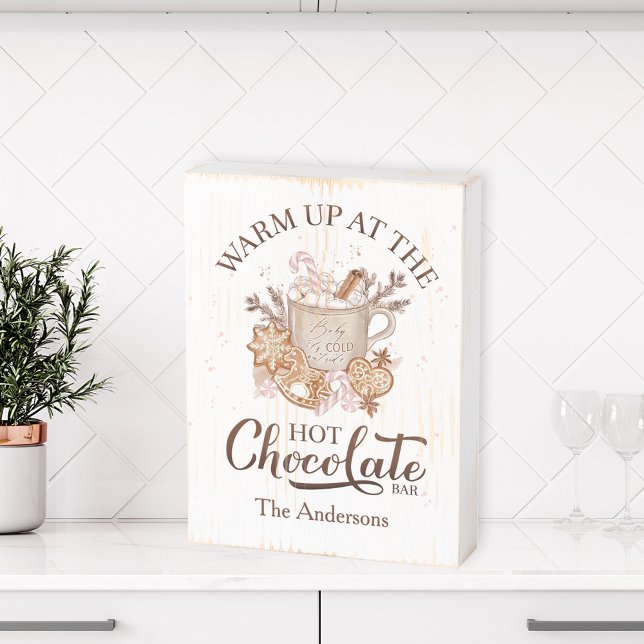 Hot Chocolate Bar Beige Christmas Family Name Wooden Box Sign (Hot Chocolate Bar Beige Christmas Family Name Wooden Box Sign)