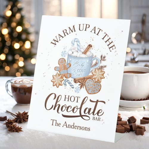 Hot Chocolate Bar Blue Brown Christmas Family Name Pedestal Sign
