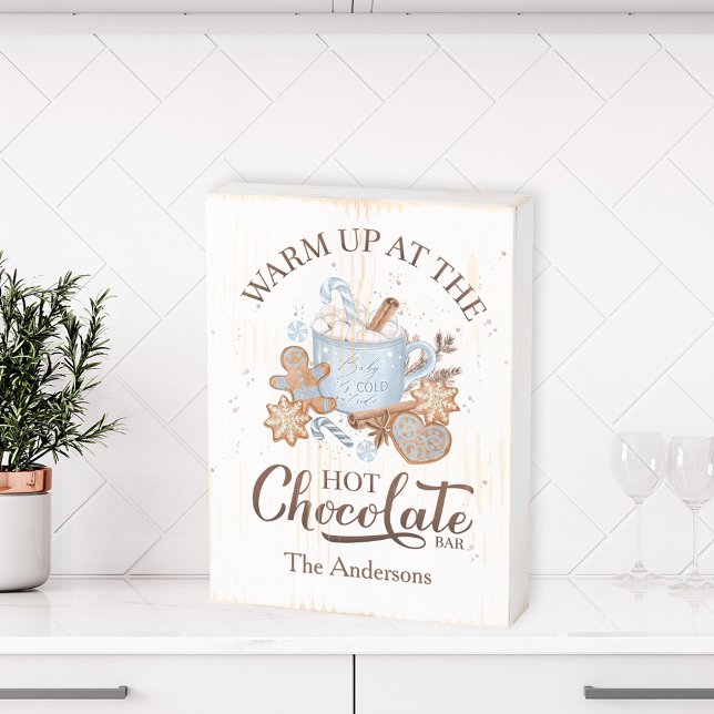 Hot Chocolate Bar Blue Christmas Family Name Wooden Box Sign (Hot Chocolate Bar Blue Christmas Family Name Wooden Box Sign)