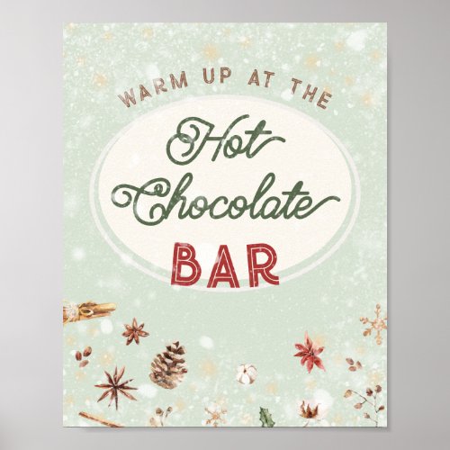 Hot Chocolate Bar Christmas Holiday Cocoa Vintage Poster