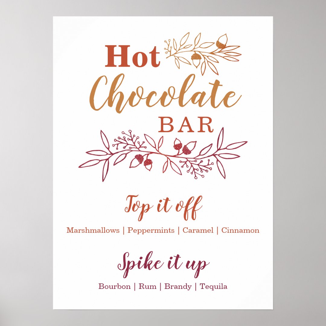 Hot Chocolate Bar Menu Wedding Engagement Party Poster Zazzle