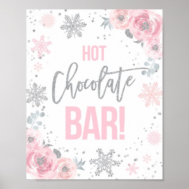 Hot Chocolate Bar Pink Winter ONEderland Party Poster (Front)