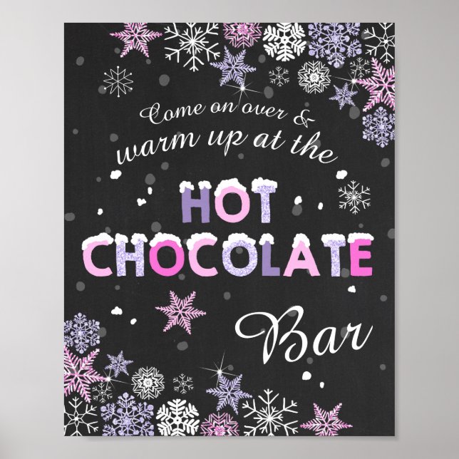 Hot Chocolate Bar Sign Pink Purple snowflakes (Front)