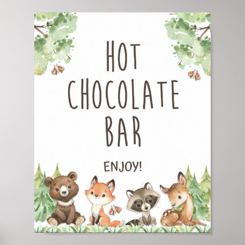 Hot Chocolate Bar Sign Woodland Animals Birthday