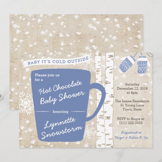 Hot Chocolate Bar Snowflakes Baby Shower for Boy Invitation (Front/Back)