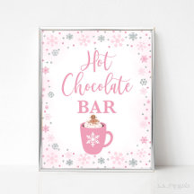Hot Chocolate Bar Winter Pink Snowflakes Sign