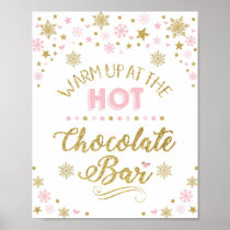 Hot Chocolate Bar Winter Snowflake Pink Gold Party Poster