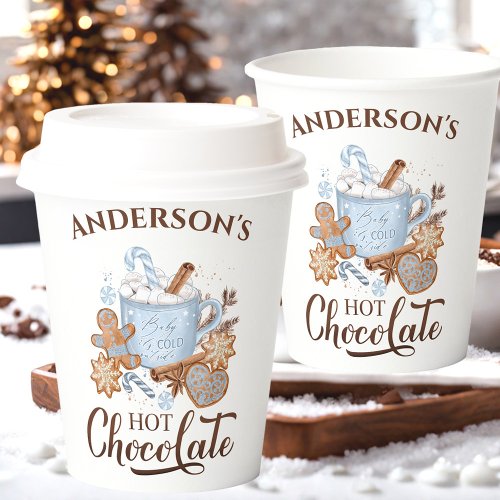 Hot Chocolate Blue Christmas Name Paper Cups