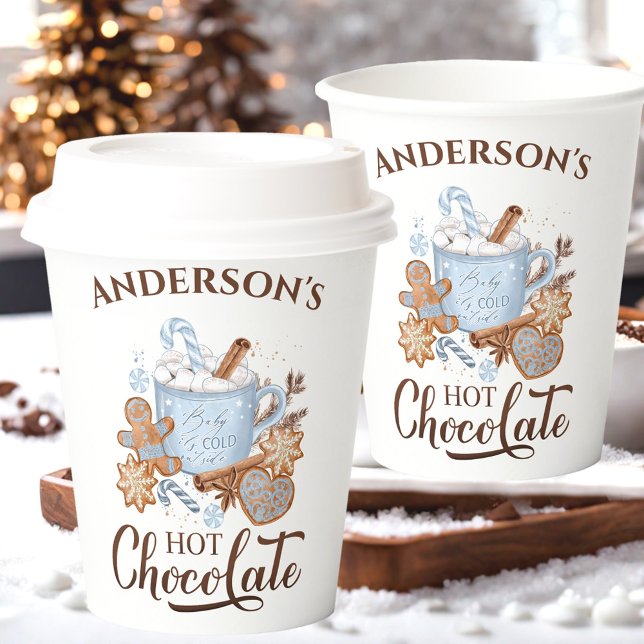 Hot Chocolate Blue Christmas Name Paper Cups (Hot Chocolate Blue Christmas Name Paper Cups)