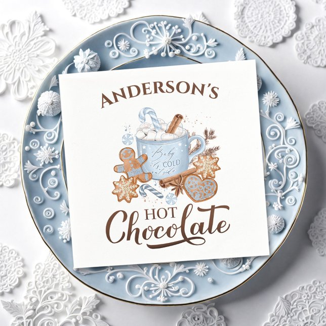 Hot Chocolate Blue Christmas Name Paper Napkins (Hot Chocolate Blue Christmas Name Paper Napkins)