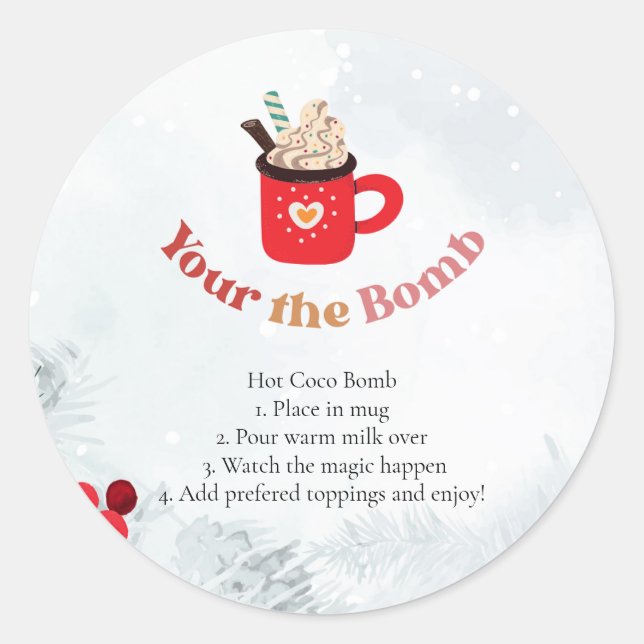 Hot Chocolate Bomb Watercolor Christmas Favor Classic Round Sticker (Front)