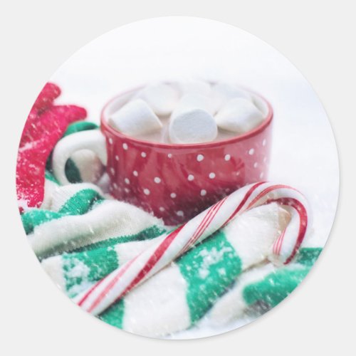 Hot Chocolate  Candy Cane Christmas Classic Round Sticker