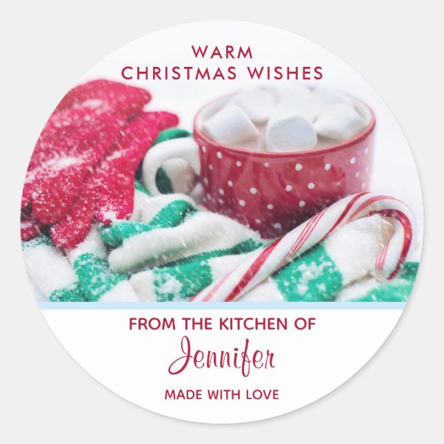 Hot Chocolate & Candy Cane Christmas Kitchen Classic Round Sticker (Front)