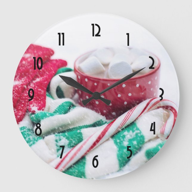 Hot Chocolate & Candy Cane Christmas Large Clock (Front)
