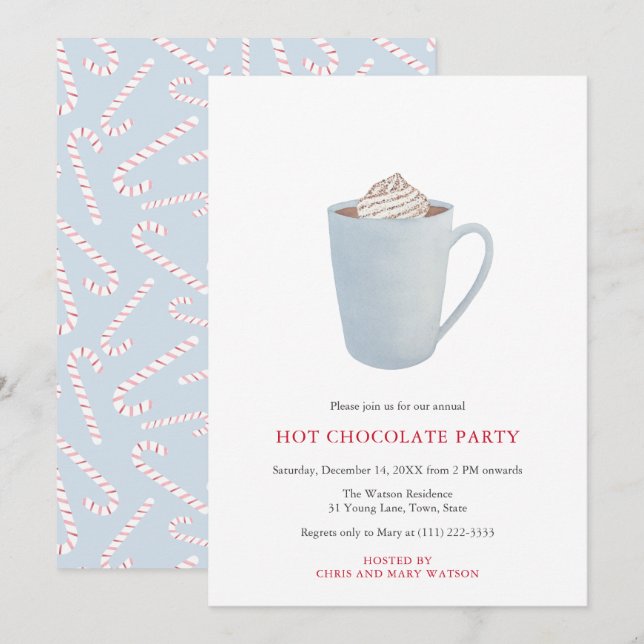 Hot Chocolate Candy Cane Cocoa Christmas Party Invitation (Front/Back)