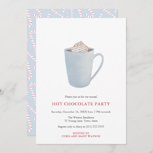 Hot Chocolate Candy Cane Cocoa Christmas Party Invitation