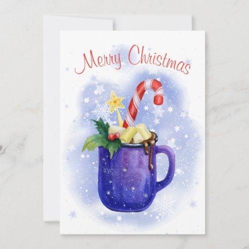 Hot Chocolate Candy Cane Holiday Card