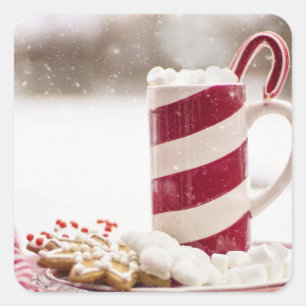 Hot Chocolate Candy Cane Square Sticker