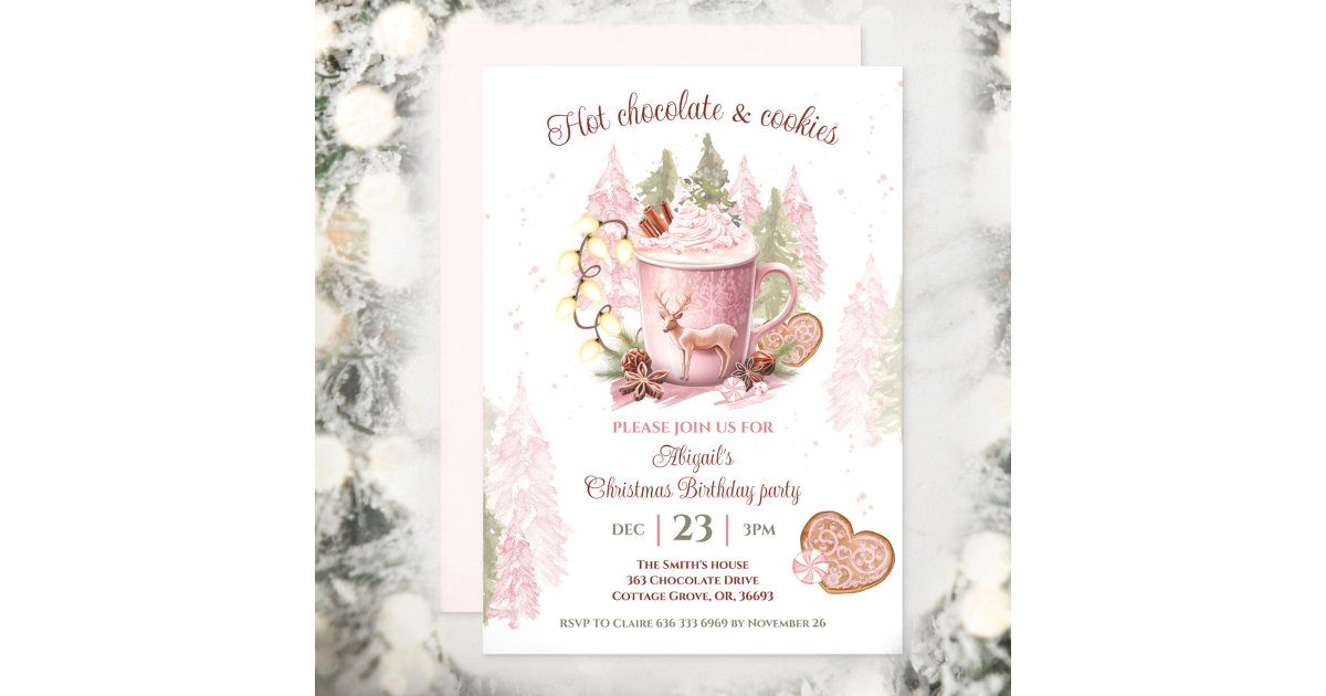Hot Chocolate Christmas Birthday Party Invitation | Zazzle