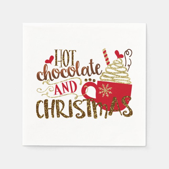 Hot Chocolate & Christmas Holiday Glitter Sparkle Napkins (Front)