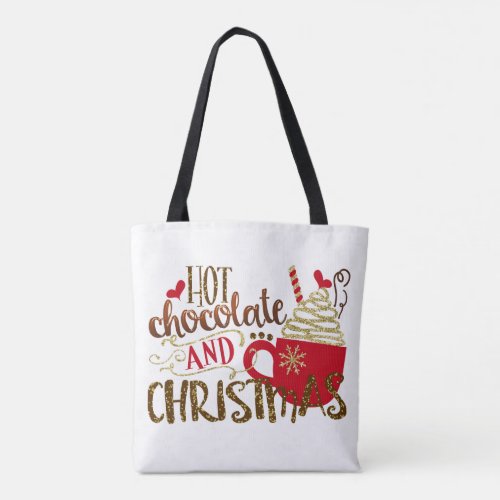 Hot Chocolate  Christmas Holiday Glitter Sparkle Tote Bag