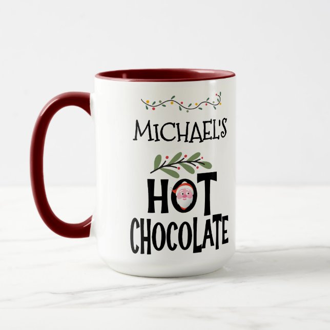 Hot Chocolate Christmas Santa & Custom Name Mug (Left)