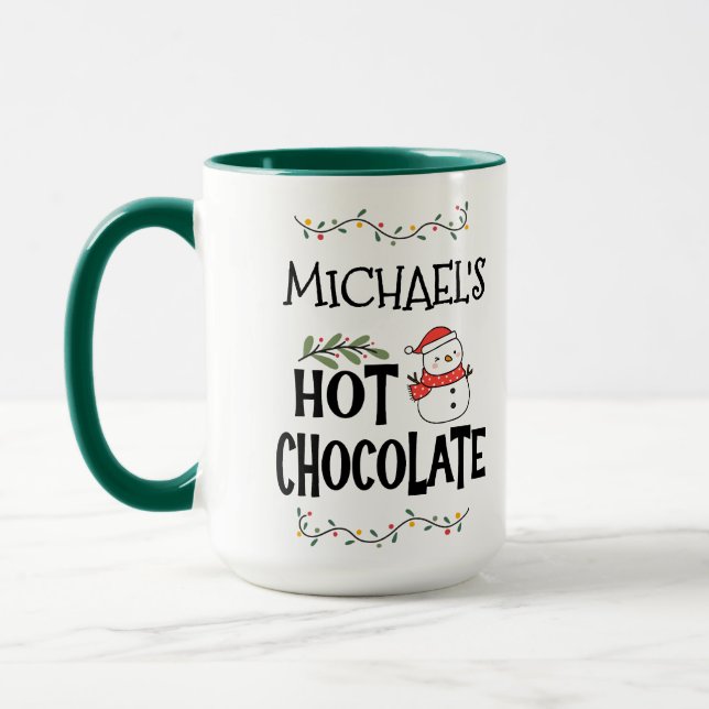 Hot Chocolate Christmas Snowman & Custom Name Mug (Left)