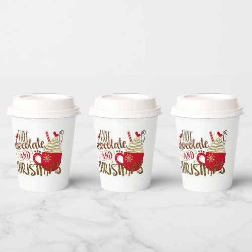 Hot Chocolate  Christmas Whimsical Holiday Paper Cups
