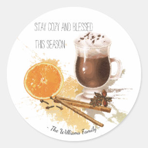 Hot Chocolate Cinnamon Orange Season Greetings Classic Round Sticker